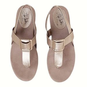 LifeStride Brooke Sandals Metallic Gold T-Strap Slingback Comfort Sandal 7.5